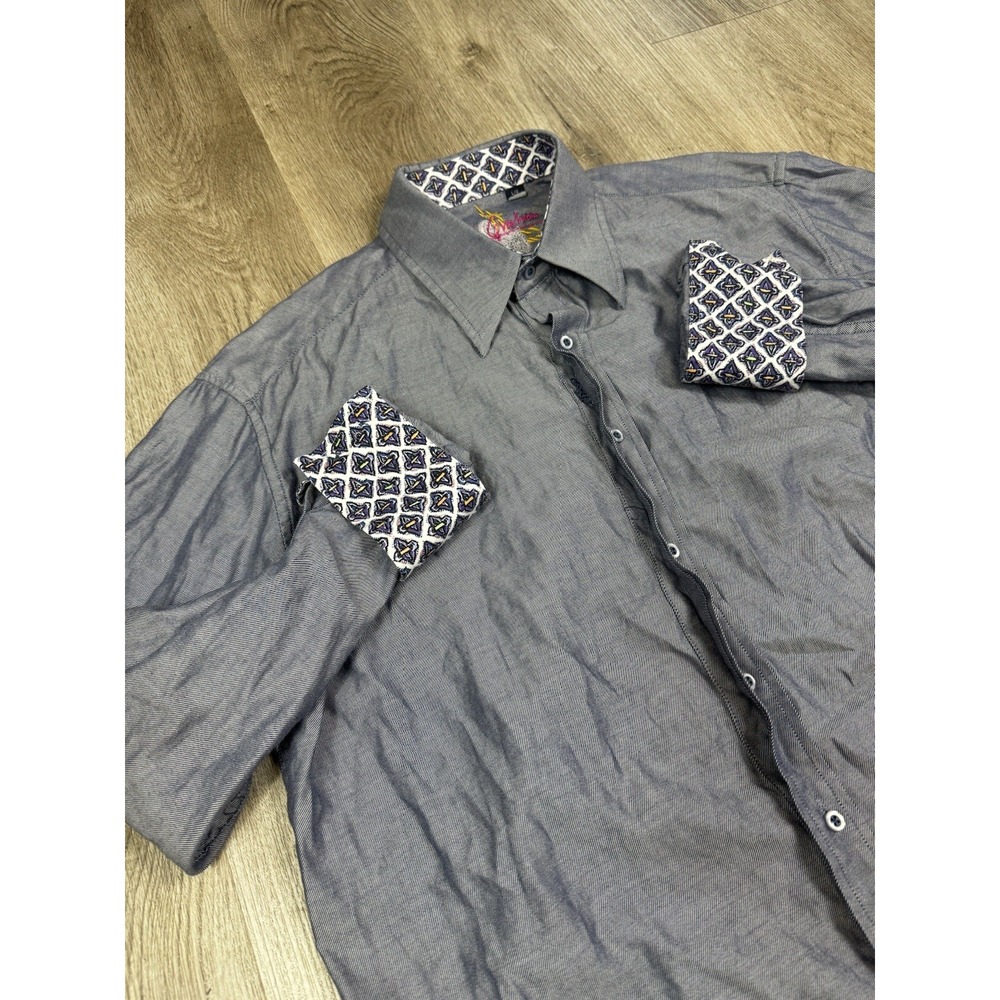 Robert Graham Mens Gray Micro Stripe Button Down Shirt Contrast Cuffs Large